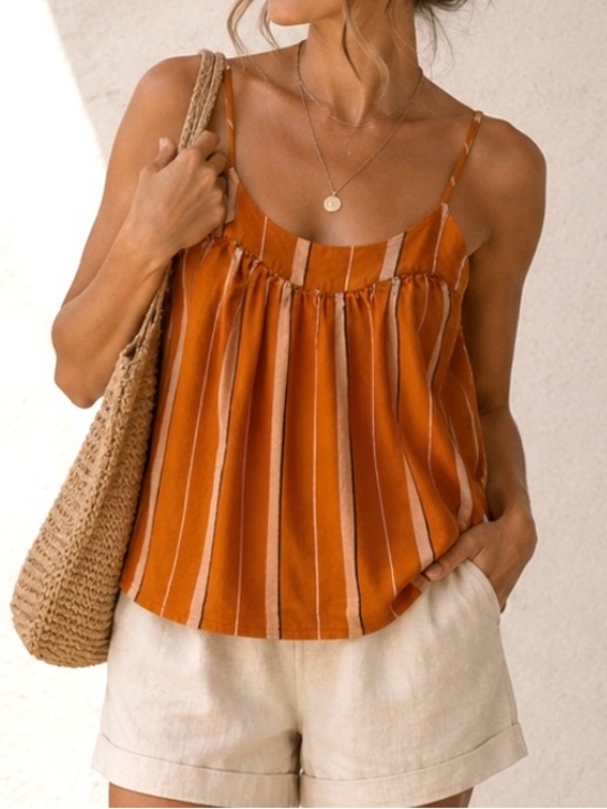 Lucky Brand Tops - Lucky Brand Women’s 100% Cotton Burnt Orange Striped Adjustable Tank Top Size M